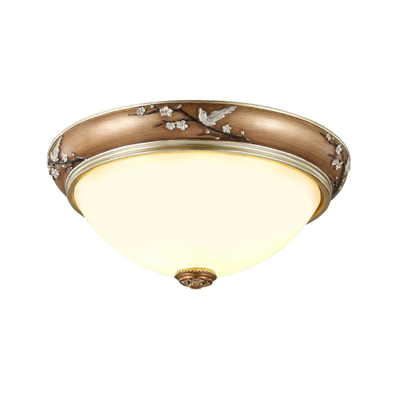 11"/15"/19" Wide 2/3-Head Lighting Fixture Antiqued Dome Beveled Crystal Flush Mount Ceiling Light in Brown