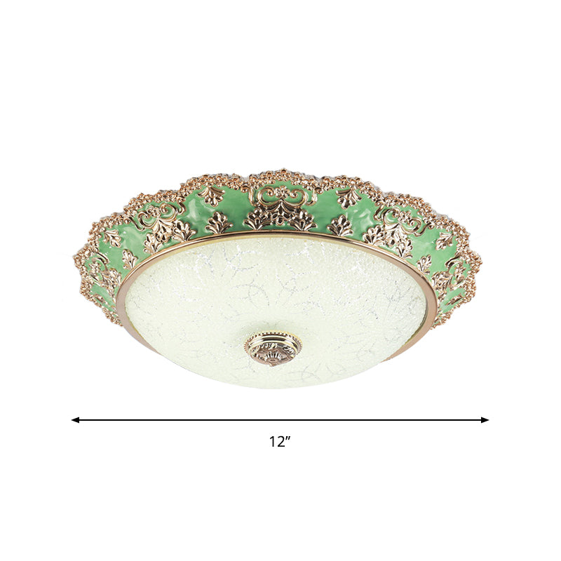 LED Domed Flush Light Traditional Style Green Glass Ceiling Mount Light Fixture, 12"/16"/19.5" Width