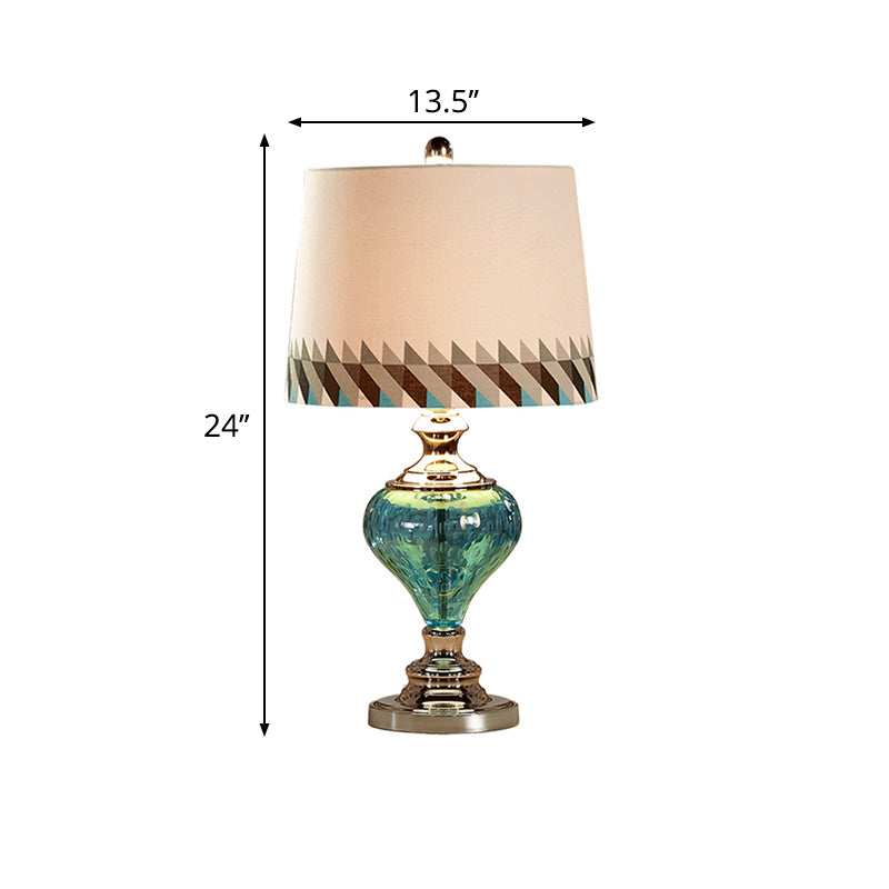 Lampada da comodino dal design con caratteri in stile retrò Lampada da comodino in vetro blu a 1 luce con paralume in tessuto