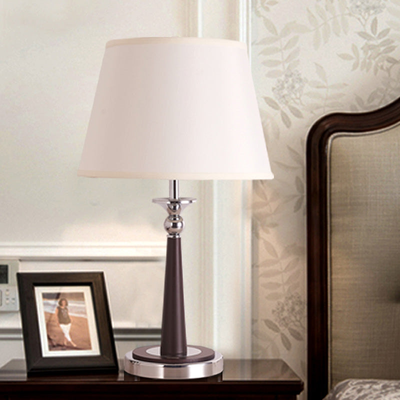 White Conical Shade Table Lamp Traditional Style Fabric 1-Light Living Room Nightstand Lamp