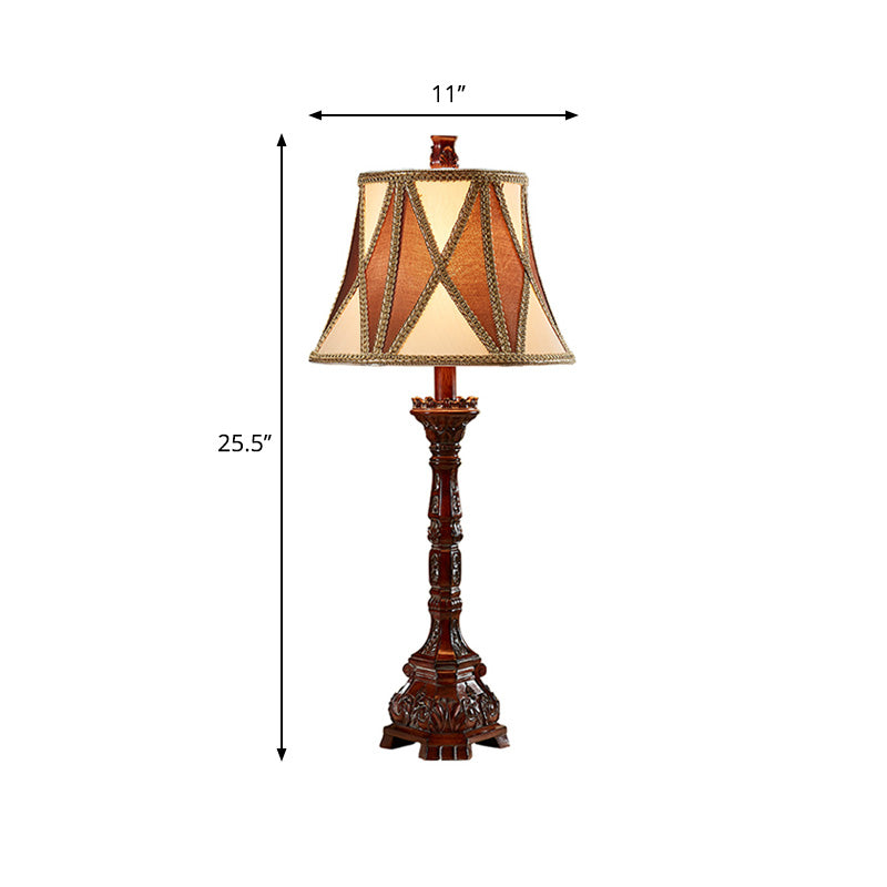 25.5"/27.5" H Retro Empire Shade Desk Light 1 Bulb Fabric Night Table Lamp in Brown for Guest Room