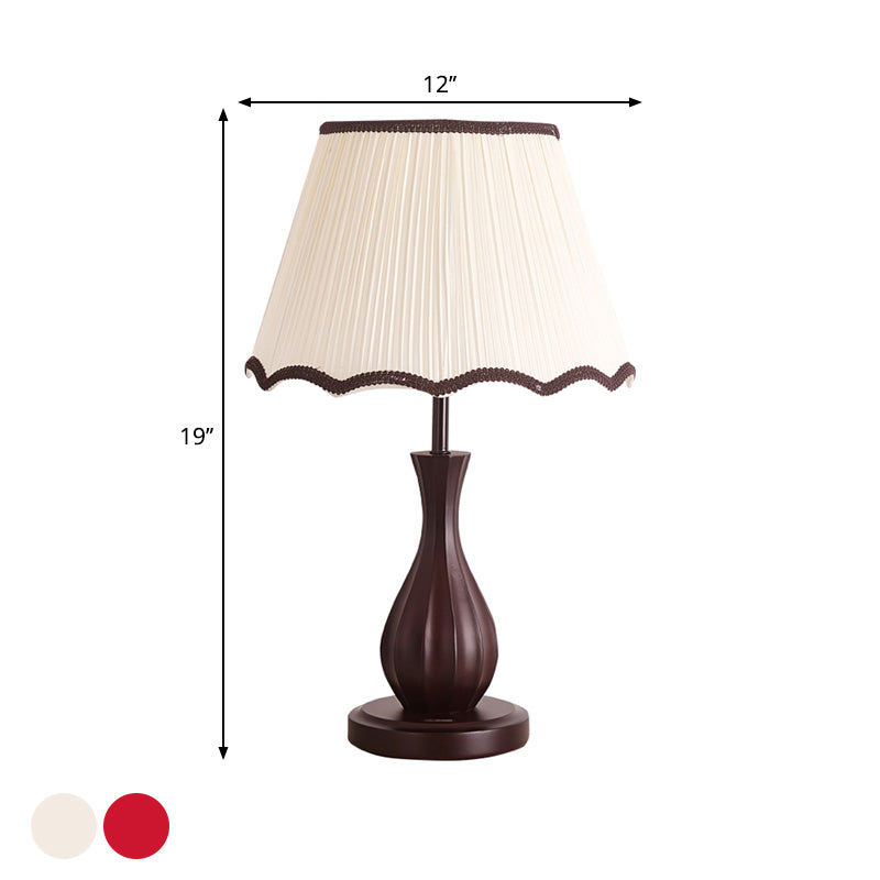 Rood/wit conische schaduw bureau licht vintage stijl stof 1 lichte logeerkamer nachttafellamp