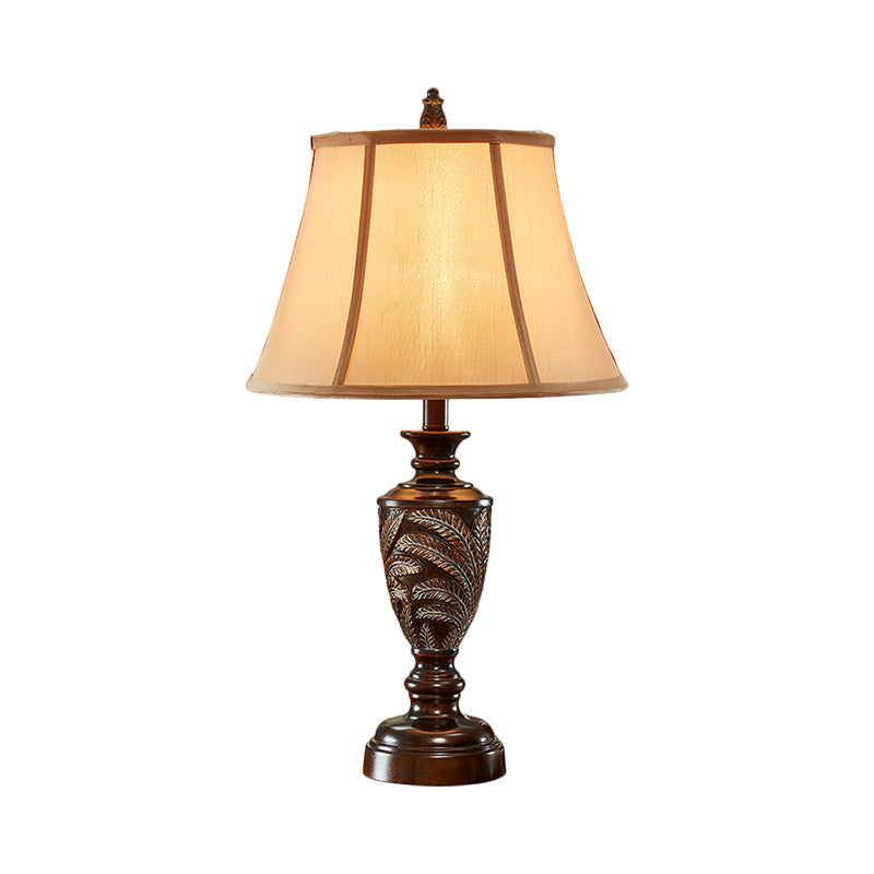 Bronce 1 lámpara de mesa de campana de tela de escritorio de bronce 1 de luz con base de resina de fuente