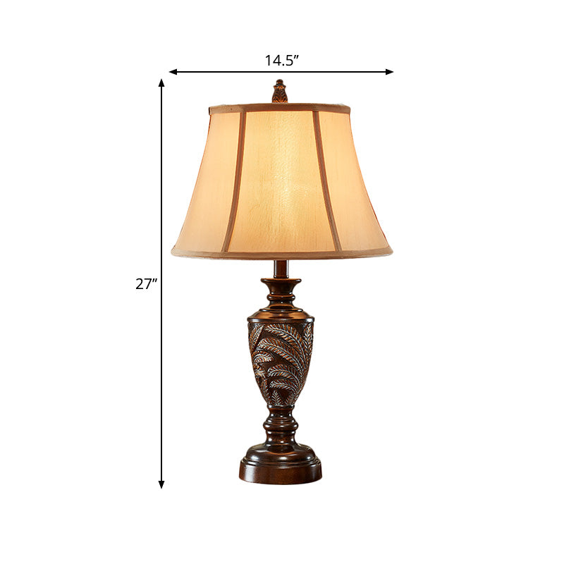 Bronce 1 lámpara de mesa de campana de tela de escritorio de bronce 1 de luz con base de resina de fuente