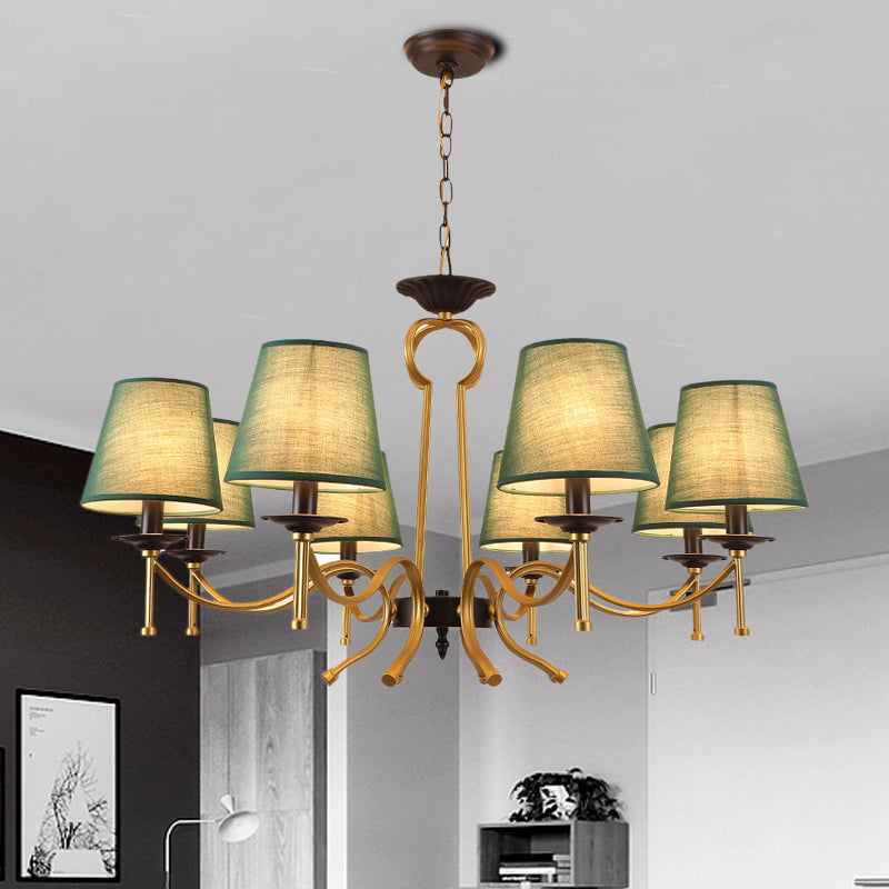 Green noir / lin 6/8 lumières du lustre rétros Shade conique à la fin du plafond avec un bras en métal courbé