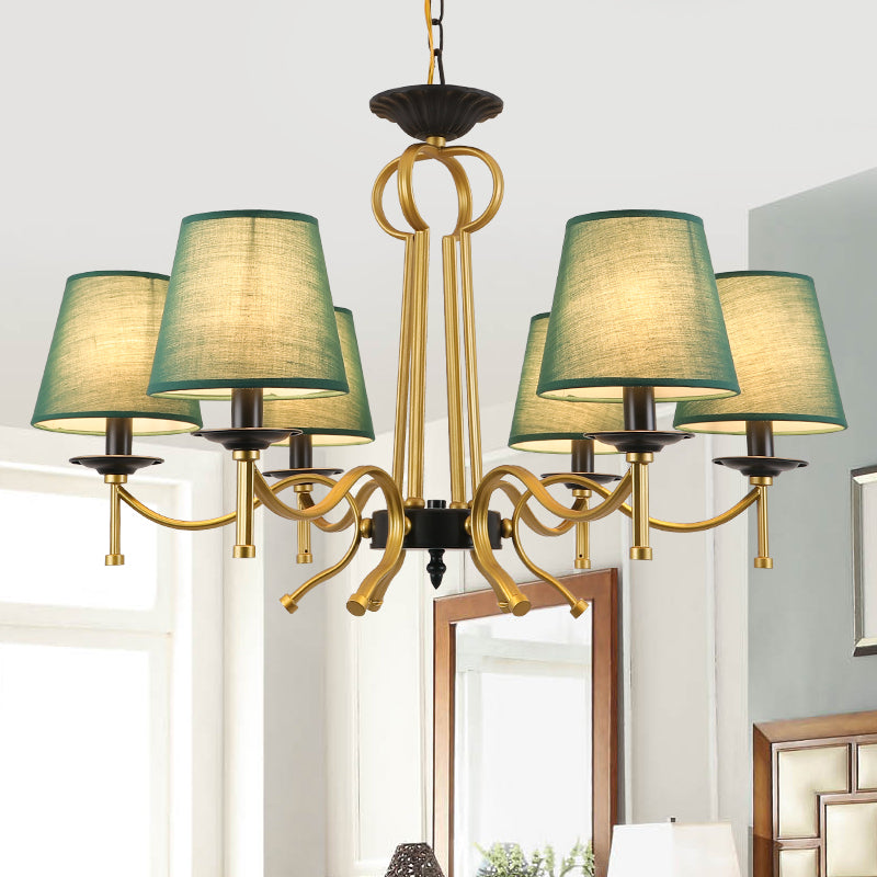 Green noir / lin 6/8 lumières du lustre rétros Shade conique à la fin du plafond avec un bras en métal courbé