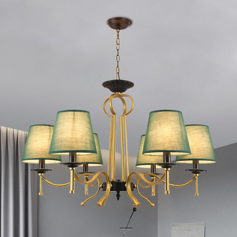 Green noir / lin 6/8 lumières du lustre rétros Shade conique à la fin du plafond avec un bras en métal courbé