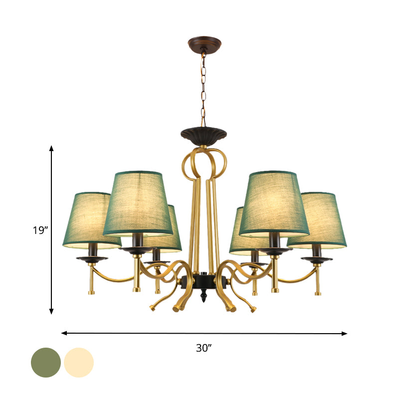 Green noir / lin 6/8 lumières du lustre rétros Shade conique à la fin du plafond avec un bras en métal courbé