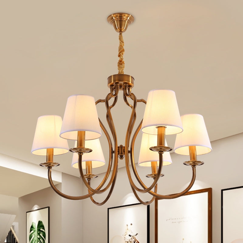 6/8 têtes en métal pendentif lustre traditionnel en laiton rabotant le bras d'amitié éclairage de chambre avec ombre en tissu conique