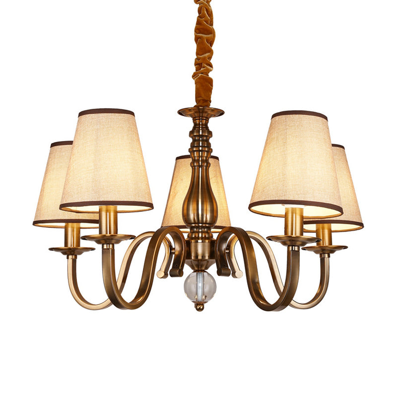 5/8 Köpfe Kronleuchter Beleuchtung mit konischem Schatten Stoff Vintage Wohnzimmer Hanging Anhänger im Messing