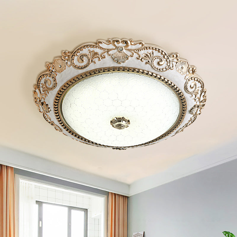White LED Lighting Fixture Vintage Cream Glass Dome Design Flush Mount Lamp, 16"/18"/21.5" Wide