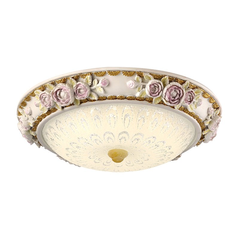 Traditionelle kuppelförmige Deckenleuchte LED milchig Glas Flush Mount Beleuchtung in Weiß mit Blossom Accent, 12 "/16" /19.5 " W