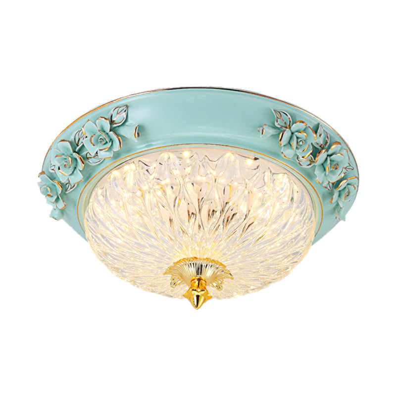 Bowl Up Design Flush Light Fixture Retro Style LED Clear Glass Ceiling Lamp in Blue for Dining Room, 11"/15" W