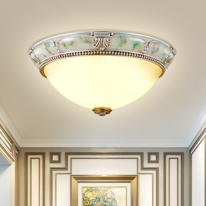 11"/15"/19" W 1-Head Ivory Glass Flushmount Traditional Style Silver Dome Shaped Corridor Close to Ceiling Lighting