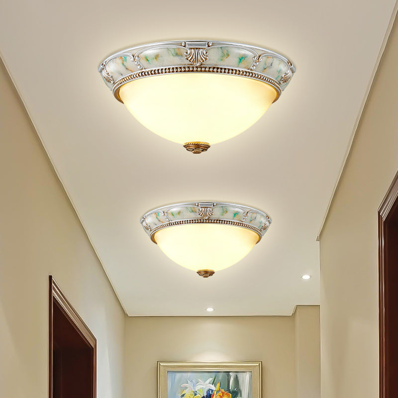 11"/15"/19" W 1-Head Ivory Glass Flushmount Traditional Style Silver Dome Shaped Corridor Close to Ceiling Lighting