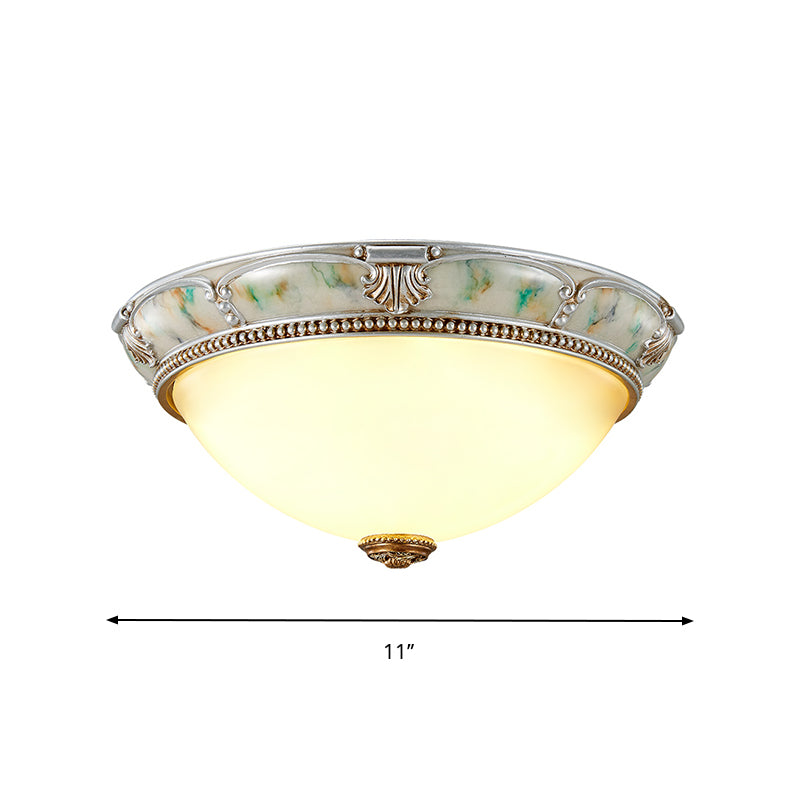 11"/15"/19" W 1-Head Ivory Glass Flushmount Traditional Style Silver Dome Shaped Corridor Close to Ceiling Lighting