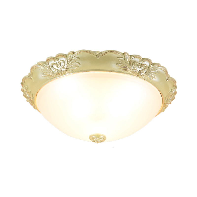 Beige 1 Bulb Flush Monte Recata Illuminazione Retro Crema Vetro Domed Fissaggio, 12 "/15" /19 " Larghezza