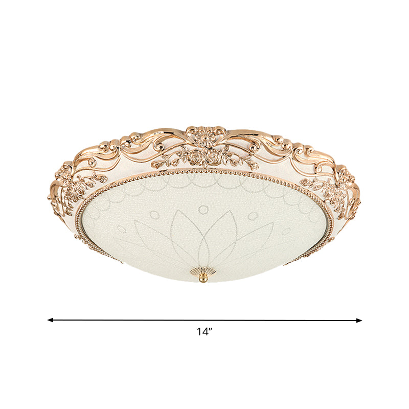14 "/16" /20 " Wide LED Flush Mount Light con Domed Shade Opaque Glass Vintage Living Room Light Fixture in Gold, Warm / White Light