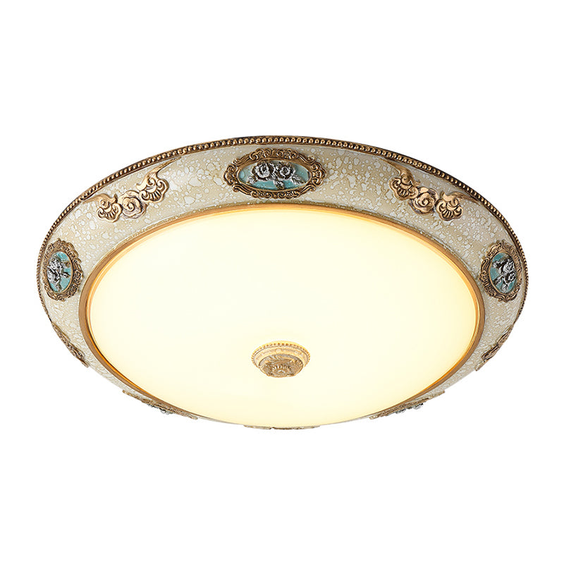 13"/16"/19.5" W Dome Opal Glass Flush Mount Retro Style LED Bedroom Light Fixture Ceiling in Gold, Warm/White Light