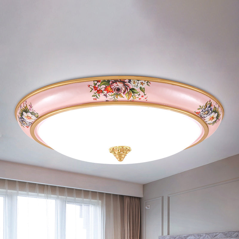 Rosafarbene LED-Unterputzleuchte im Bauernhausstil mit weißem Glasschalenschirm, Unterputzbeleuchtung in warmem/weißem Licht für Schlafzimmer, 13"/16"/19,5" B