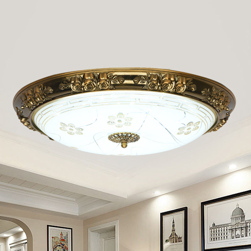 Strukturierte Glasschüssel-Unterputzlampe Bauernhaus 12,5"/15"/19" breite LED-Schlafzimmer-Unterputzbeleuchtung in Gold, warmes/weißes Licht