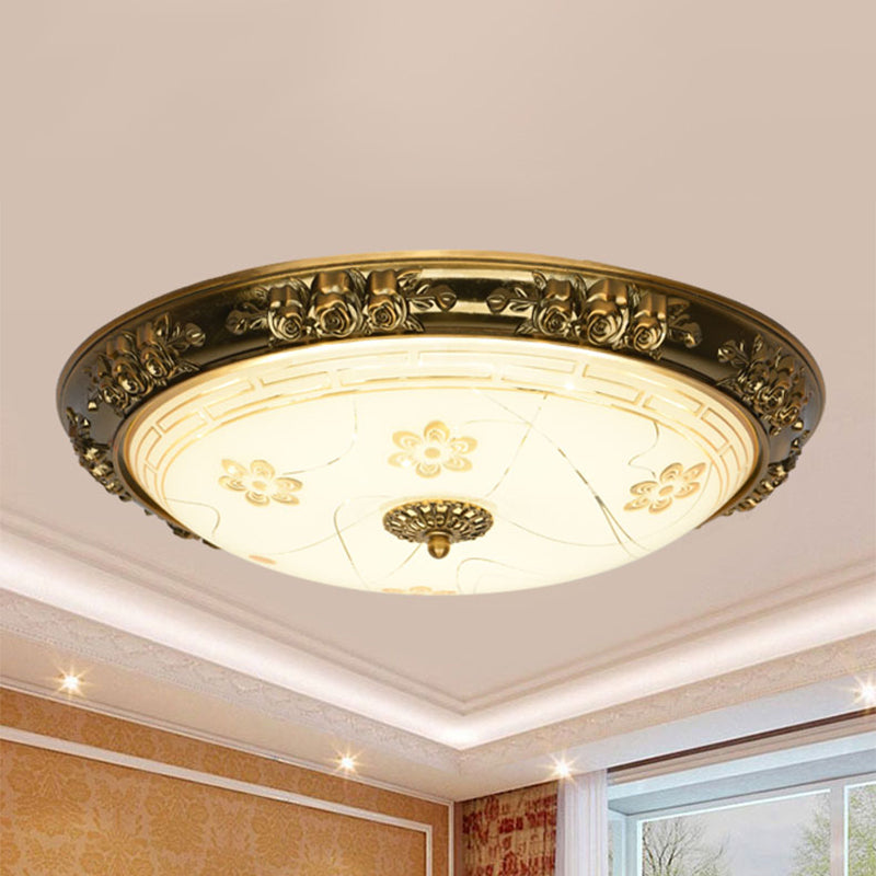 Strukturierte Glasschüssel-Unterputzlampe Bauernhaus 12,5"/15"/19" breite LED-Schlafzimmer-Unterputzbeleuchtung in Gold, warmes/weißes Licht