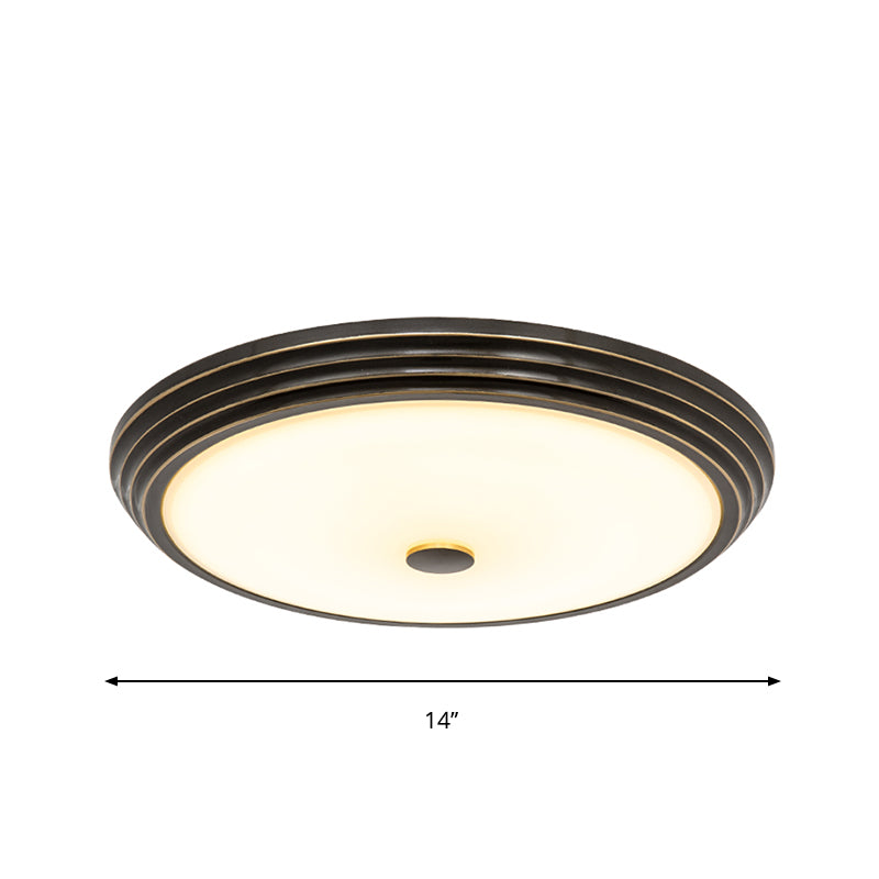 Illuminazione da soffitto a LED in vetro opale circolare in stile country, colore nero, larghezza 14"/15"/19"