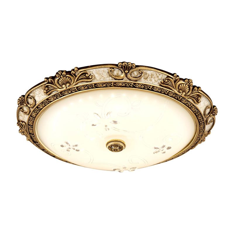 Brass LED Flushmount Light Vintage Style Cream Glass Bowl Shape Flush Lamp Fixture in Warm/White Light, 13"/16"/19.5" Wide