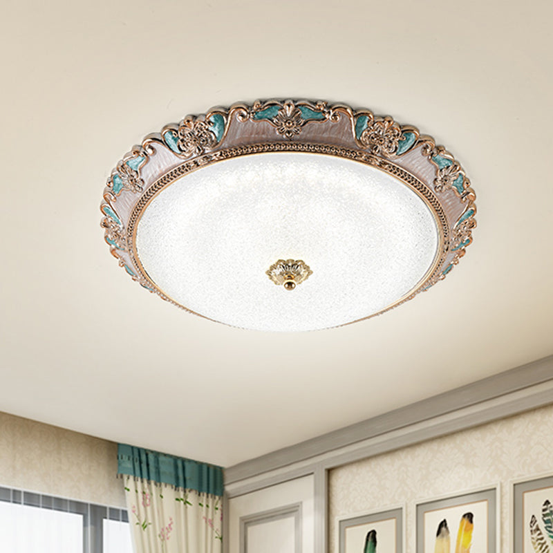 14 "/16 "/19.5" W Farmhouse Dome Shade Flushmount Lampada a soffitto in vetro smerigliato LED in oro e marrone, luce calda / bianca