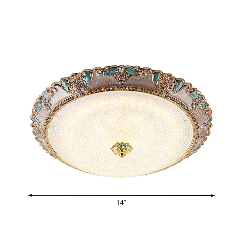 14 "/16 "/19.5" W Farmhouse Dome Shade Flushmount Lampada a soffitto in vetro smerigliato LED in oro e marrone, luce calda / bianca