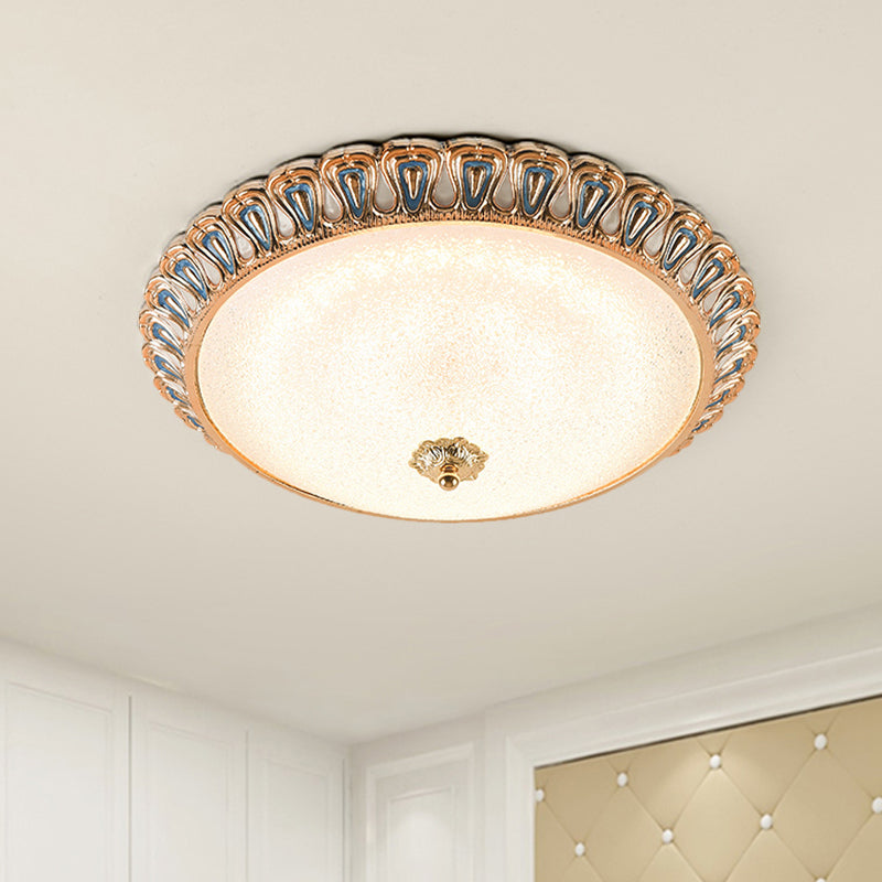 Gold LED Flush Mounted Light Farmhouse Cream Glass Dome Shade Flush Lamp in Warm/White Light for Bedroom, 14"/16"/19.5" Wide