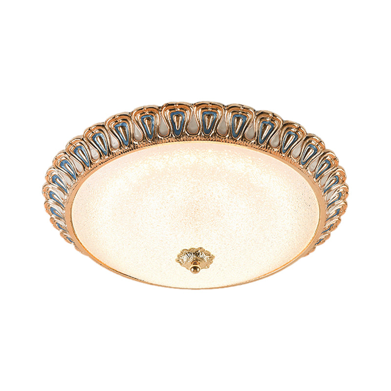 Gold LED Flush Mounted Light Farmhouse Cream Glass Dome Shade Flush Lamp in Warm/White Light for Bedroom, 14"/16"/19.5" Wide