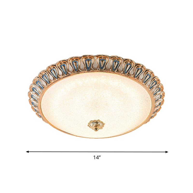 Gold LED Flush Mounted Light Farmhouse Cream Glass Dome Shade Flush Lamp in Warm/White Light for Bedroom, 14"/16"/19.5" Wide