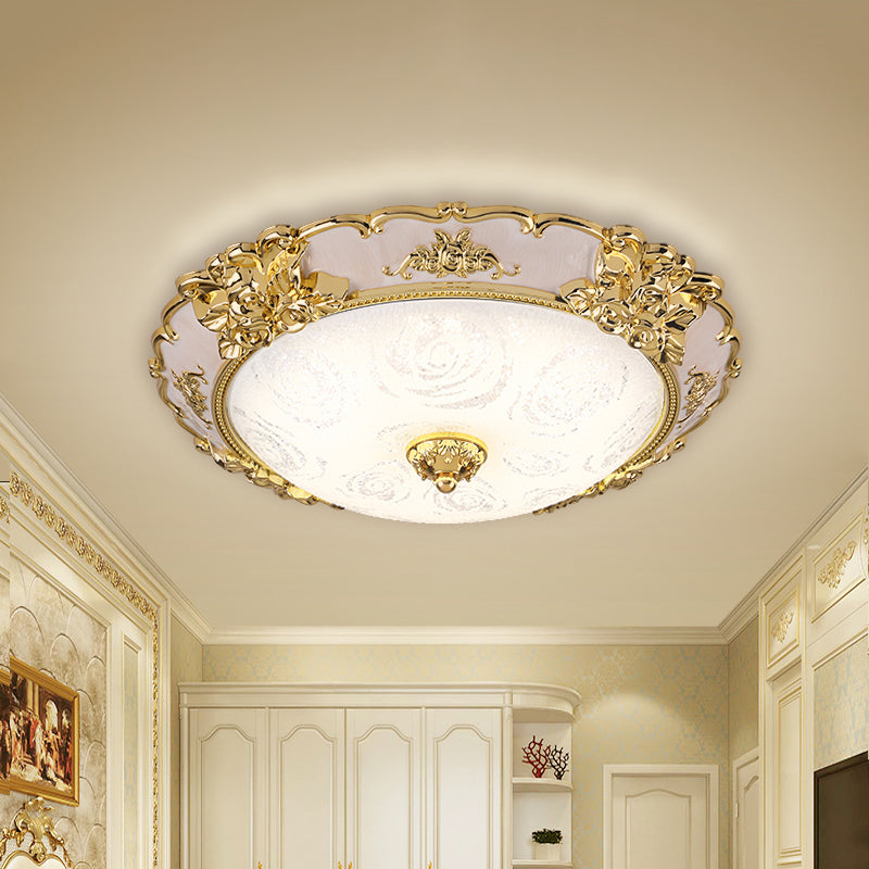 Schüssel-Wohnzimmer-Unterputzleuchte, ländliches strukturiertes Glas, 12"/16"/19,5" W LED-Gold-Unterputzbeleuchtung