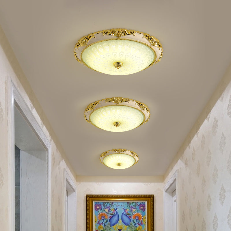 12"/16"/23,5" W antike gewölbte Unterputz-LED-Deckenleuchte aus Opalglas in Gold für Schlafzimmer