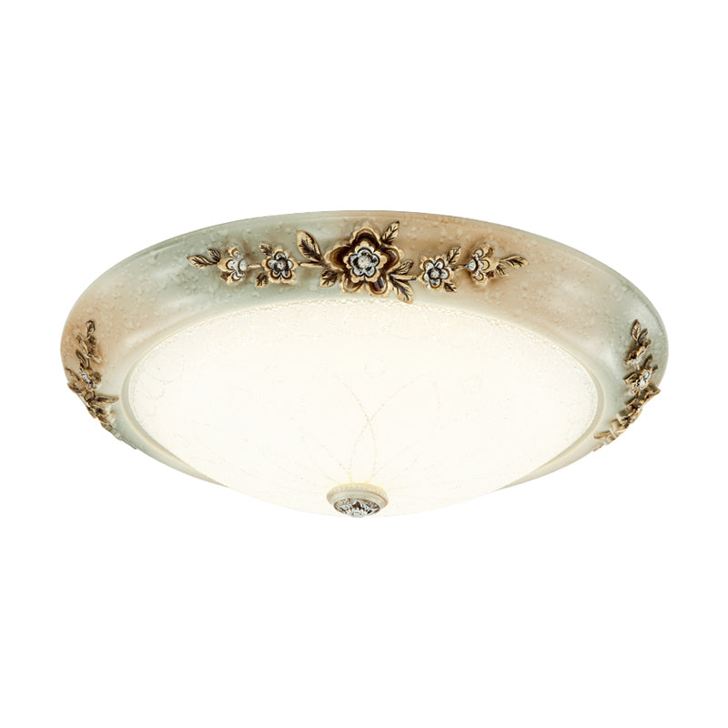 13"/16"/19.5" W Dome Milky Glass Flush Mount Traditional Style LED Corridor Ceiling Light Fixture in White-Brown, Warm/White Light