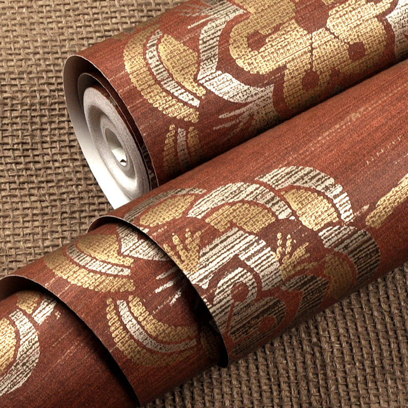 Gold Sunflower Wallpaper Roll Non-Pasted Rustic Living Room Wall Decor on Dark Red