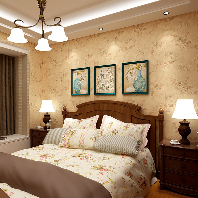 Countryside Flower Wallpaper Roll for Accent Wall 33' x 20.5" Wall Art in Light Khaki