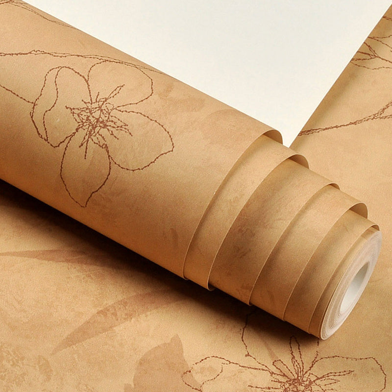 Countryside Flower Wallpaper Roll for Accent Wall 33' x 20.5" Wall Art in Light Khaki
