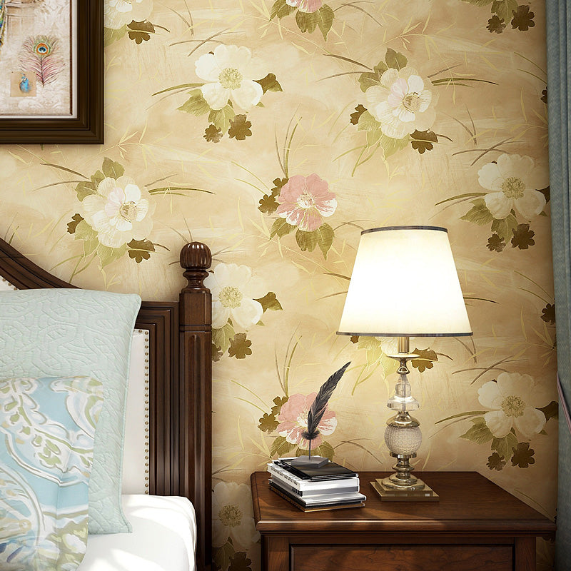 63.3-sq ft Blossom Wallpaper Yellow Paper Wall Decoration for Living Room, Moisture Resistant