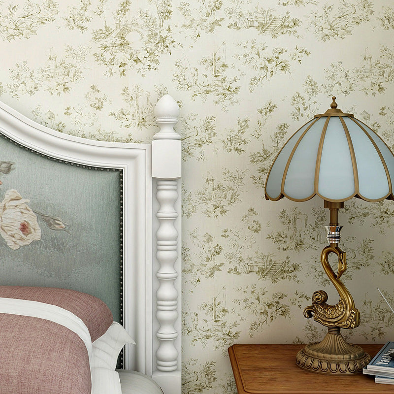 Paper Moisture-Resistant Wallpaper Rural Floral Printed Wall Covering for Bedroom