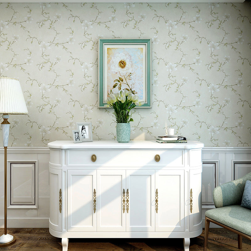 Rural Lily Flower Wallpaper Roll Soft Color Moisture Resistant Wall Decor for Home