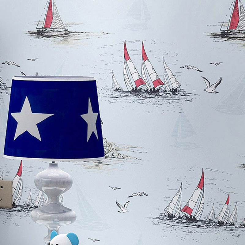 Sailing Ship Nautical Wallpaper Novelty Smooth Texture Wall Covering for Kids Bedroom
