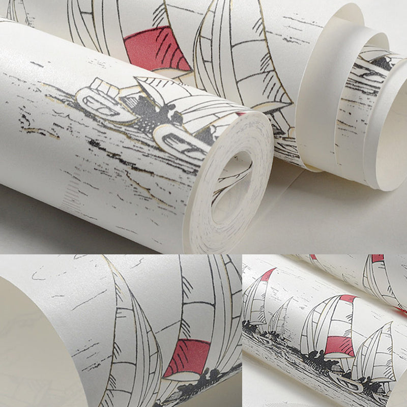 Sailing Ship Nautical Wallpaper Novelty Smooth Texture Wall Covering for Kids Bedroom