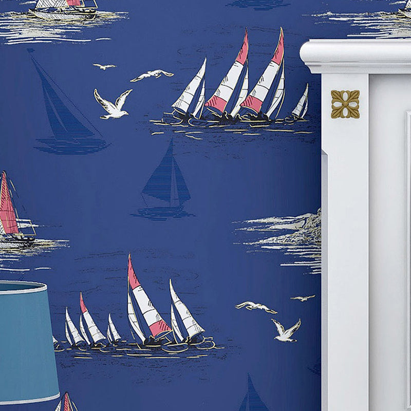 Sailing Ship Nautical Wallpaper Novelty Smooth Texture Wall Covering for Kids Bedroom