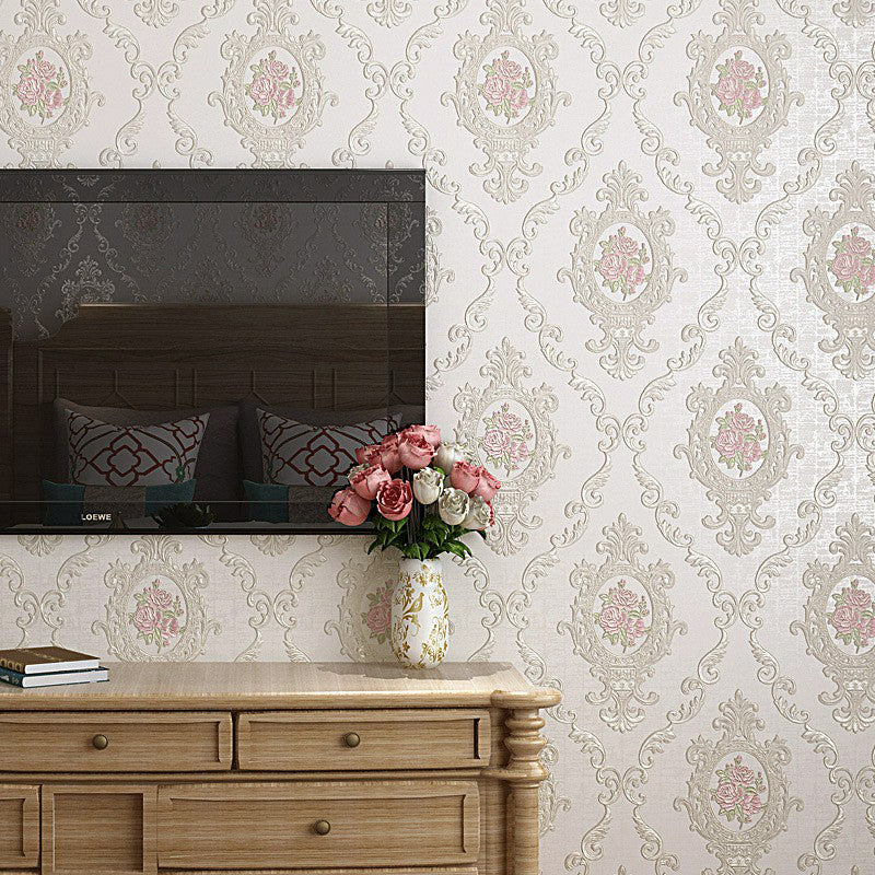 Pastel Color Diamond Patterned Wallpaper Damask Antique Stain Resistant Wall Decor for Bedroom