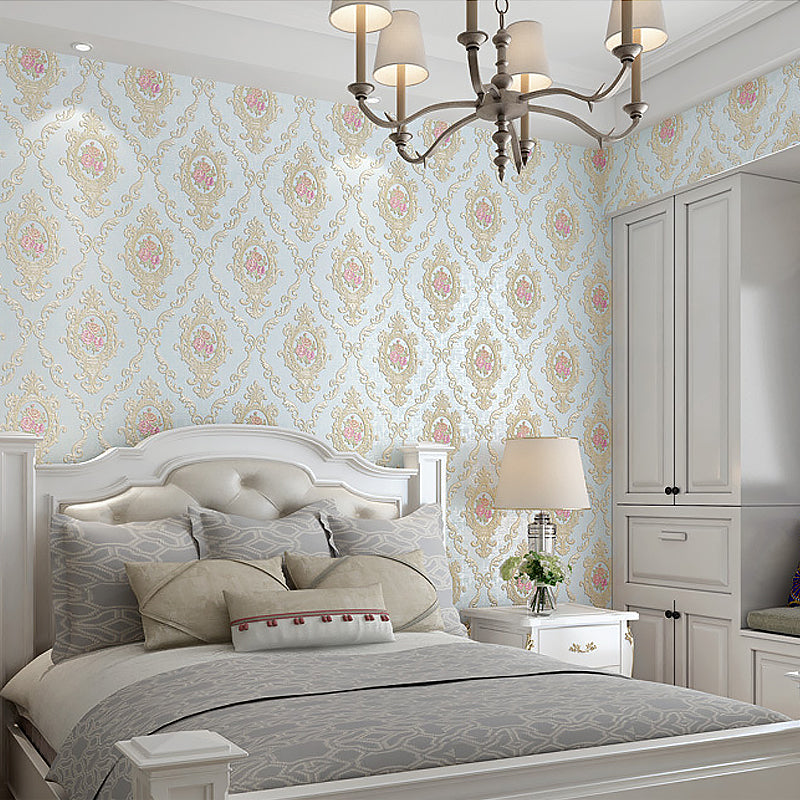 Pastel Color Diamond Patterned Wallpaper Damask Antique Stain Resistant Wall Decor for Bedroom