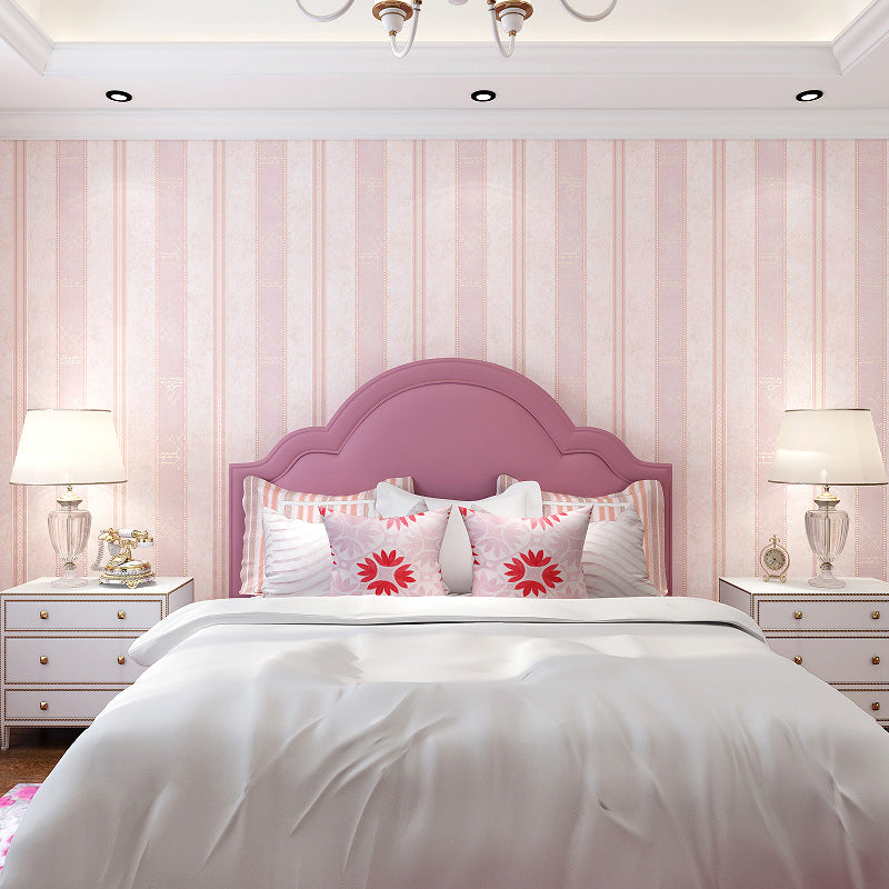 Pink Stripes Wallpaper Roll Water Resistant Wall Covering for Bedroom, Non-Pasted