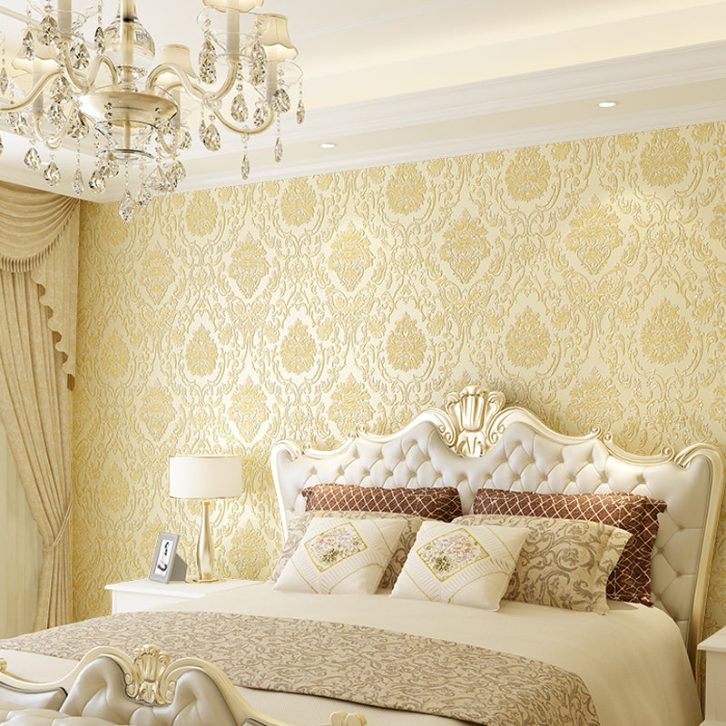 Leaf Jacquard Wallpaper Roll Luxurious Embossed Wall Covering in Soft Color for Accent Wall