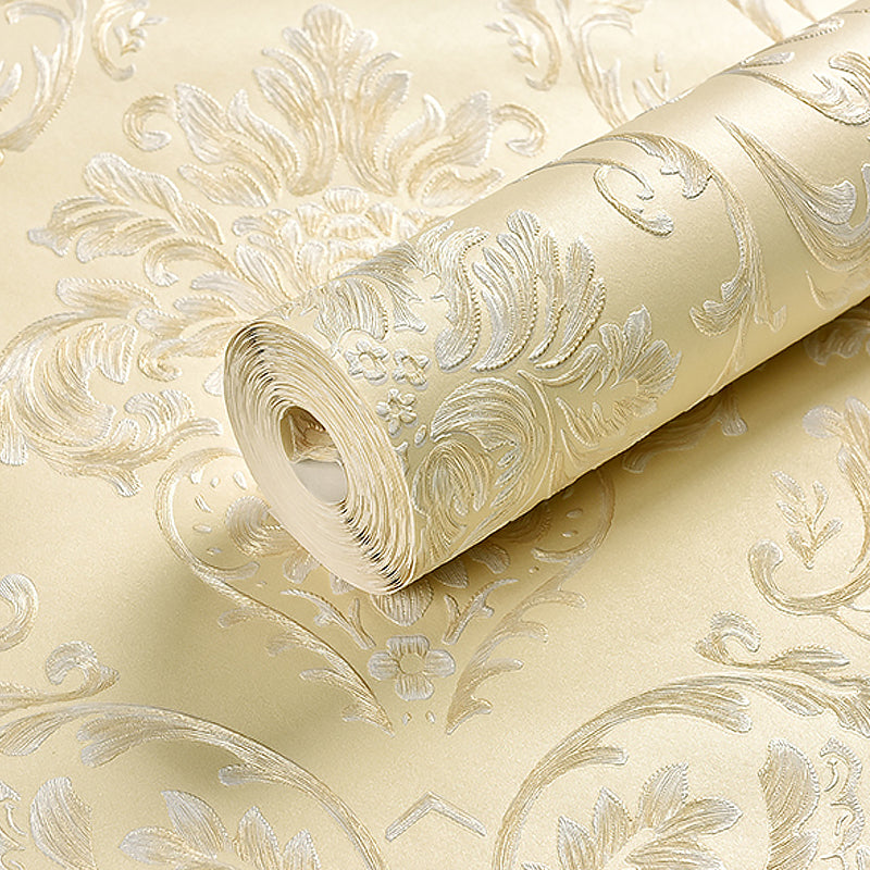 Leaf Jacquard Wallpaper Roll Luxurious Embossed Wall Covering in Soft Color for Accent Wall